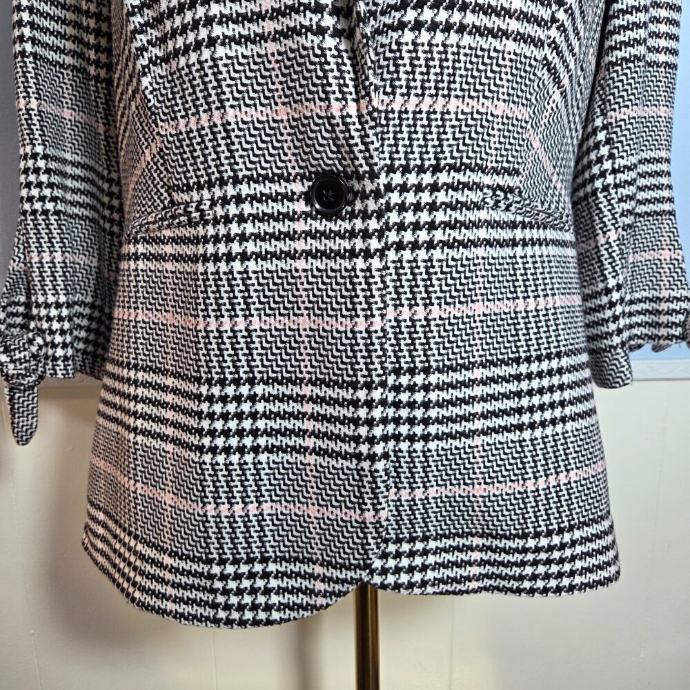 Elle Large Baby Pink Black Tweed Single Button 3/4 Sleeve Lightweight Jacket - Picture 6 of 10